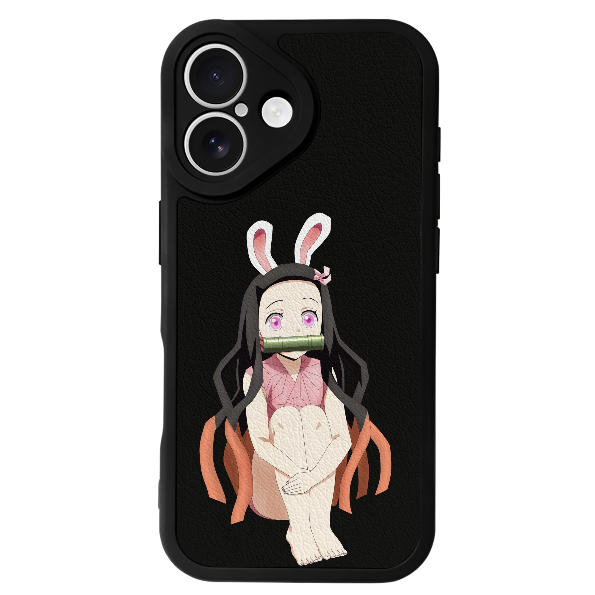 （画像用） 鬼滅の刃（きめつのやいば）竈門 禰󠄀豆子／かまど ねずこ Kamado Nezuko 【iPhone 16シリーズ対応】シリコンスマホケース（レザー調） 材質：シリコン